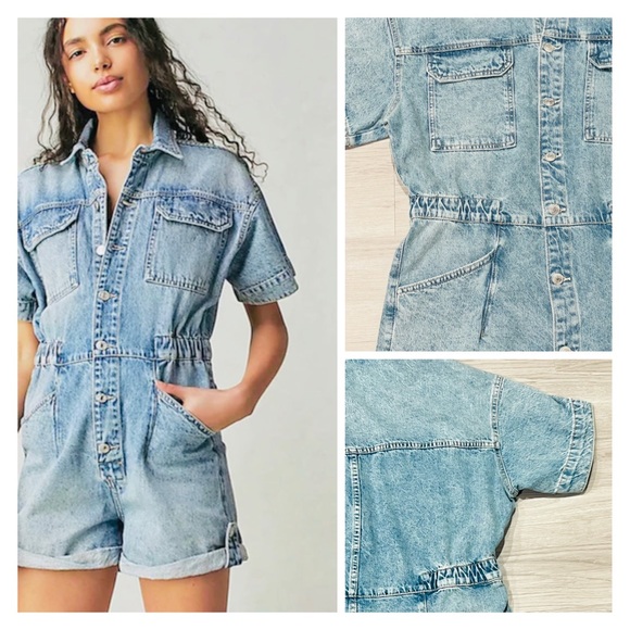 We the Free, XL, Denim Romper, Shirttails, Free People, Light Marrakesh, NWT! - Picture 3 of 14